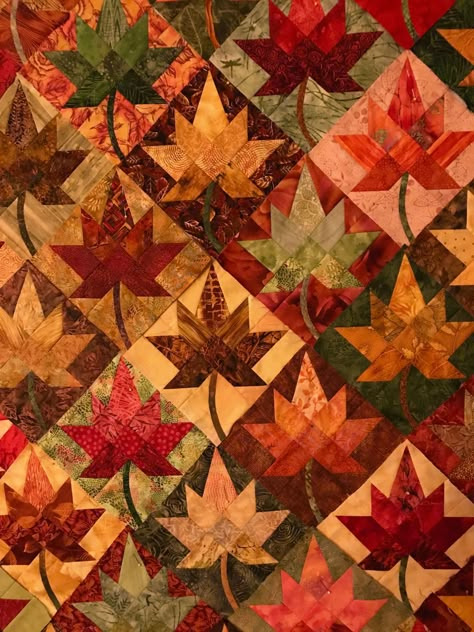 Maple Leaf Quilts, Autumn Quilts Patterns, Autumn Leaves Quilt, Maple Leaf Quilt, Patriotic Candles, Leaf Quilts, Autumn Quilts, Autumn Quilt, Half Square Triangle Quilts Pattern