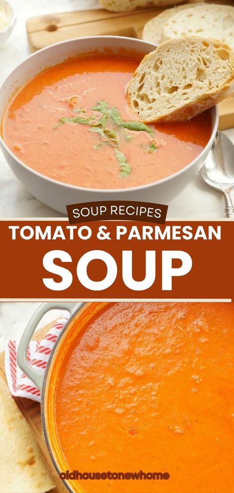 This easy tomato soup recipe is packed with the flavors of roasted cherry tomatoes and parmesan cheese and is super simple to make. Easy Tomato Soup Recipe, Parmesan Soup, Cherry Tomato Recipes, Tomato Soup Easy, Cheesy Chicken Enchiladas, Fresh Tomato Recipes, Garden Tomatoes, Tomato Soup Recipe, Dairy Free Dinner