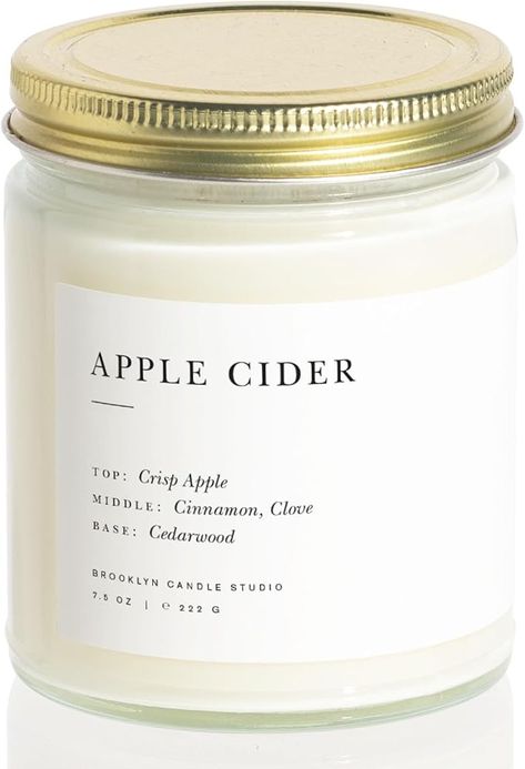 Amazon.com: Brooklyn Candle Studio Apple Cider Jar Candle - Luxury Scented Candle, Vegan Soy Wax, Hand Poured in The USA, 50 Hour Slow Burn Time - 7.5oz : Home & Kitchen Brooklyn Candle, Candle Luxury, Brooklyn Candle Studio, Candle Studio, Scented Candles Luxury, Slow Burn, Jar Candle, Apple Crisp, Luxury Candles