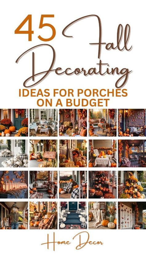 45 Budget-Friendly Fall Porch Decor Ideas: Discover creative and affordable ways to decorate your porch this fall. From DIY fall wreaths made with pine cones and acorns to rustic corn stalk bundles, these ideas will make your porch the coziest spot in the neighborhood. Explore 45 ideas for fall porch decor on a budget and DIY fall projects at TheGardenStyle.com. Outdoor Fall Decor Ideas Front Porch, Fall Outdoor Arrangements Front Porches, Fall Front Porch Decor Ideas Farmhouse Rustic, L Shaped Porch Decorating Ideas, Decorating Porch For Fall, Fall Porch Ideas Cheap, Outdoor Fall Porch Decor Ideas, Fall Porch Decorations Ideas, Fall Porches Ideas