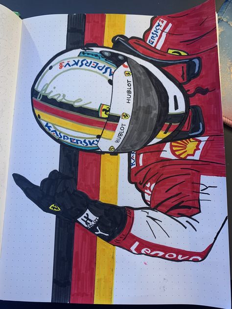 Sebastian Vettel Drawing F1 Car Painting Easy, Art Sketches Canvas, F1 Sketch Formula 1, Sebastian Vettel Drawing, F1 Driver Drawing, F1 Cars Drawing, F1 Painting Ideas, Formula 1 Car Sketch, F1 Painting Easy