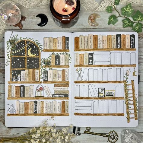 Book On Bookshelf, Book Bujo Tracker, Bujo Bookshelf Spread, Cute Book Tracker, Book Shelf Bujo, Bujo Book Tracker Ideas, Bujo Yearly Spread Ideas 2024, Books I Have Read Journal, Book Tracker Bookshelf