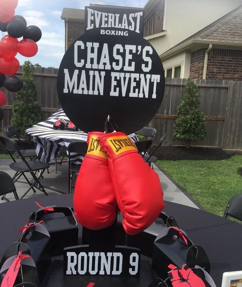 Boxing Bday Theme, Mma Party Ideas, Boxer Theme First Birthday, Wrestling First Birthday, Boxer Birthday Party, 2nd Birthday Boxing Theme, Boxing Centerpiece Ideas, Boxing Party Theme, Ufc Themed Party