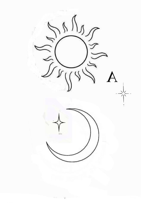 Sun And Moon Outline Tattoo, Sun And Moon Line Drawing, Minimal Sun Tattoo Design, Sun And Moon Outline, Sun And Moon Drawing Simple, Simple Sun And Moon Tattoo, Simple Sun And Moon, Tattoo Sol E Lua, Tattoo Amigas