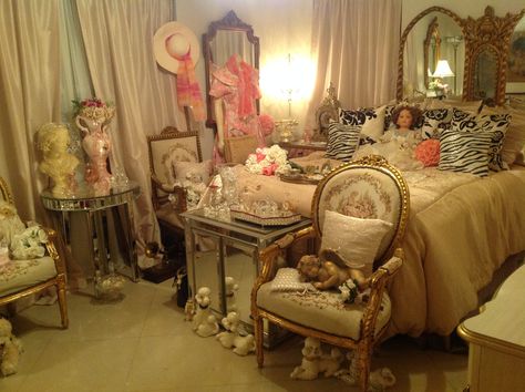 French Victorian Rocco style bedroom with doll Mirror Over Bed, French Victorian, French Antiques, Bedroom, Bed