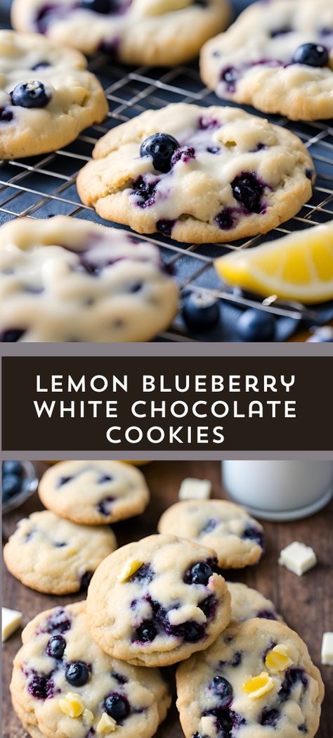 Indulge in the delightful flavors of Lemon Blueberry White Chocolate Cookies! 🍋💙🍫 These cookies are a perfect blend of tart lemon, sweet blueberries, and creamy white chocolate. Perfect for any occasion! #lemonblueberry #whitechocolate #cookies #baking #myskinnyrecipes 2 Blueberry Lemon Cookies, White Chocolate Blueberry Cookies, White Chocolate Chip Blueberry Cookies, Blueberry White Chocolate Chip Cookies Recipes, Fresh Blueberry Cookies Recipes, Blueberry White Chocolate Chip Cookies, Blueberry Lemon Sugar Cookies, Blueberry White Chocolate Muffins, Lemon Blueberry White Chocolate Cookies