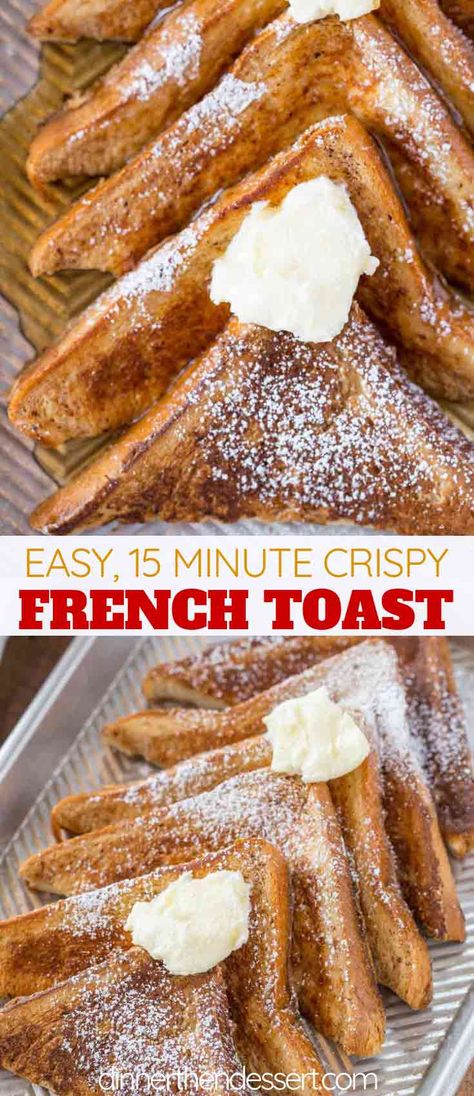 Classic French Toast made easy and in just 20 minutes with a slightly sweetened vanilla custard with cinnamon and nutmeg. | Diy French Toast, Toast Dessert, Crispy French Toast, Dessert French, Oven French Toast, French Toast Recipe Cinnamon, Vanilla French Toast, Toast Hawaii, Homemade French Toast