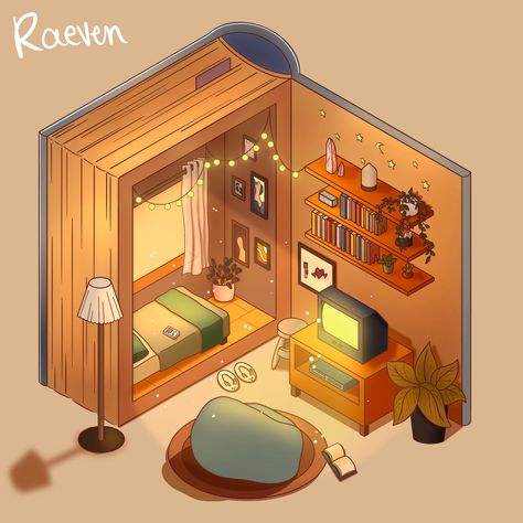 Tiny Room Drawing, Kawaii Isometric, Isometric Room, Room Inspired, Isometric Drawing, 2d Room, Desktop Design, Isometric Art, Sims House Design