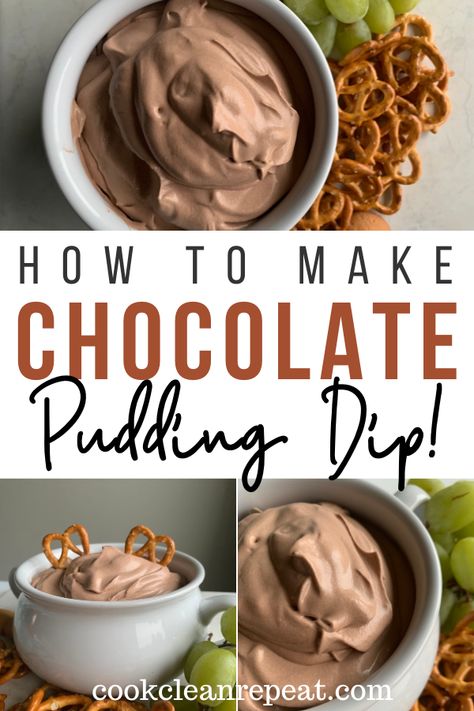 This is the easiest chocolate dip you'll ever make! My chocolate pudding dip is thick, tasty, and perfect for all kinds of parties or snacking! Chocolate Pudding Dip, Dip With Pretzels, Pudding Dip, Chocolate Fruit Dip, Pretzel Dip Recipes, Chocolate Dip Recipe, Easy Chocolate Pudding, Dessert Dip Recipes, Chocolate Dip