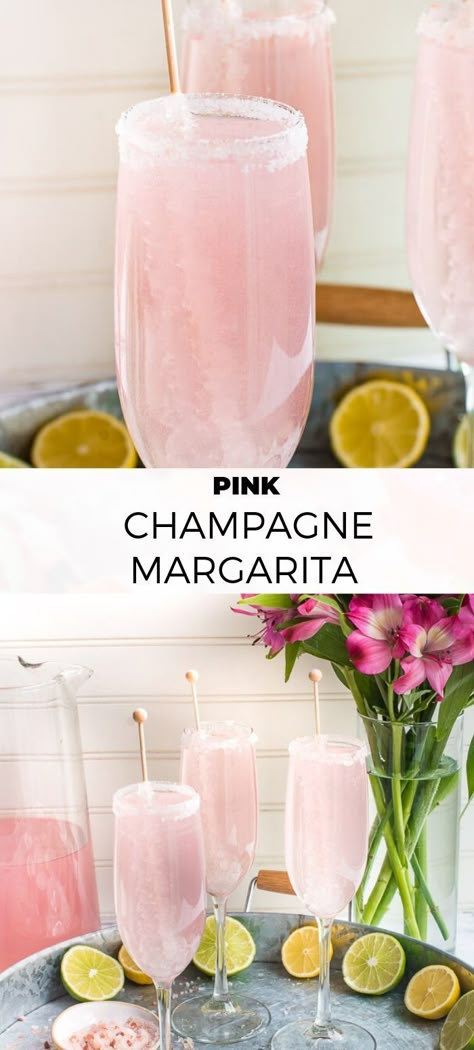 Pink Brunch Cocktails, Wedding Shower Happy Hour, Tequila And Champagne Drinks, Easy Birthday Cocktails, Drinks To Make With Champagne, Tequila Champagne Cocktail, Champagne And Tequila Cocktails, Welcome Cocktail Ideas, Welcome Drink Ideas Recipes