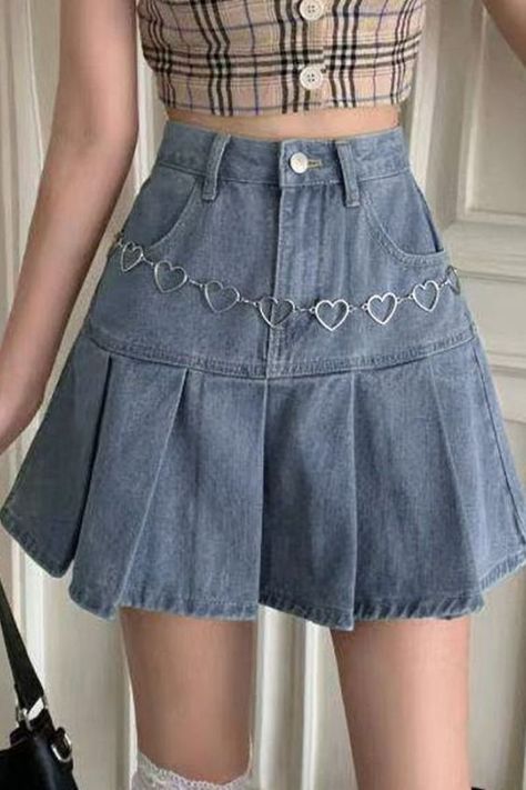 Pleated Denim Mini Skirt, 40s Mode, Mini Skirt Blue, Rok Mini, Pleated Denim, Denim Skirt Outfits, Miniskirt Outfits, Skirt Fits, Skirts Online