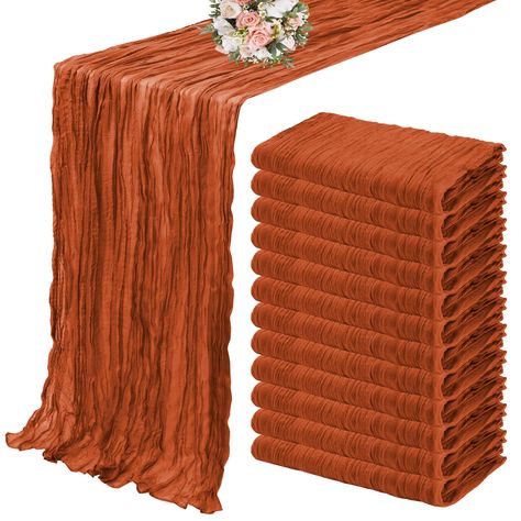 PRICES MAY VARY. Polyester 🎁【Package Include】:You will get 12 pieces 6ft length cheesecloth table runner,Product size: 35 inches wide and 72 inches long, suitable for round or square tables that can accommodate 6-8 people. Perfect for romantic and elegant party events. 🎁【Premium Material】:100% natural cheesecloth fabric，featuring good durability and flexibility,the edge of the table runner is locked with delicate stitching, not easy to fall off, and full of beauty.The boho wedding table runner Boho Wedding Table Runner, Table Runner For Wedding, Cheesecloth Table Runner, Fall Wedding Tables, Orange Table, Baby Shower Table, Table Runners Wedding, Baby Shower Fall, Fall Baby