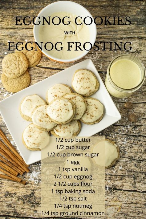 Vanilla Brown Sugar Eggnog Cookies, Vegan Eggnog Cookies, Eggnog Peanut Butter Balls, Cooking With Eggnog, Egg Nog Frosting Recipe, Crumbl Cookie Copycat Eggnog, Egg Nog Cookies Easy, Egg Nog Snickerdoodle Cookies, Eggnog Meltaway Cookies