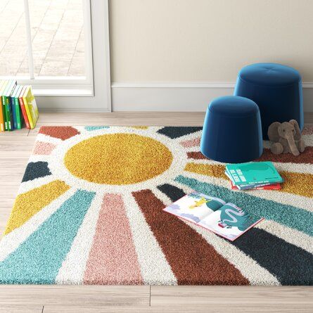 Kids Area Rugs, Rainbow Rug, Sun Design, Sun Designs, Yellow Area Rugs, Unique Loom, Shag Area Rug, Nursery Rugs, Ivory Rug