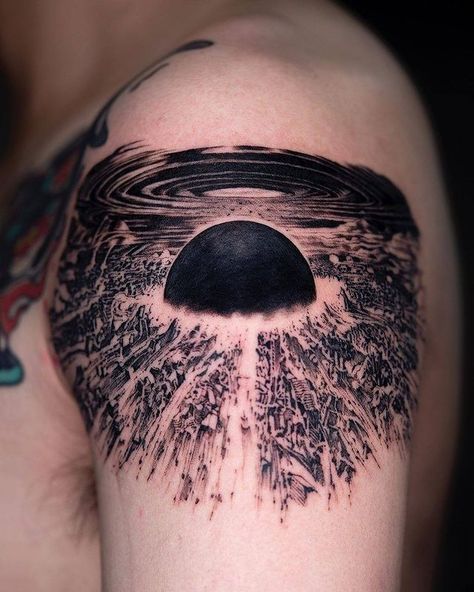 Apocalyptic Tattoo Ideas, Oozy Tattoo, Black Hole Tattoo, Japanese Cyberpunk, Unique Tattoos For Men, Tatted Men, Elements Tattoo, Tattoo Instagram, Cool Small Tattoos