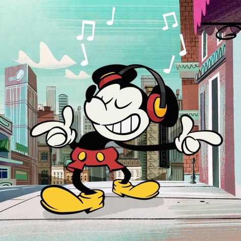 Upbeat Music Aesthetic, Character Perspective, 2d Disney, Mickey Mouse Icon, Mickey Shorts, Song Ideas, Music Cartoon, Mickey Mouse Shorts, New Mickey Mouse