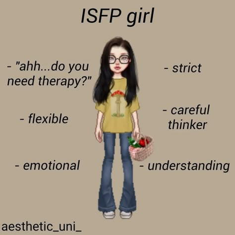 Isfp Girlfriend, Isfp Outfit, Mbti Outfits, Isfp Things, Isfp Core, Isfp Fanart, Isfp Memes, Isfp Aesthetic, Isfp Personality