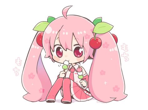 Sakura Miku Fanart, Strawberry Miku, Hatsune Miku Chibi, Miku Chibi, Sakura Miku, Miku Hatsune Vocaloid, Miku Hatsune, Kawaii Illustration, Cute Stuff