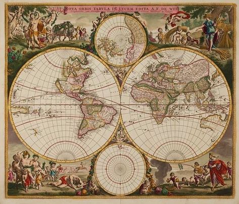 Le roi Louis XIV 👑🌞⚜ on Instagram: “photo by @antiquemaps Frederick de Wit double-hemisphere world map from 1675 in original colour. Карта мира в виде двух полусфер от…” Cross Stitch Map, Large Cross Stitch Patterns, Map Murals, Map Globe, Old World Maps, Collage Vintage, Old Maps, Antique Maps, Old Map