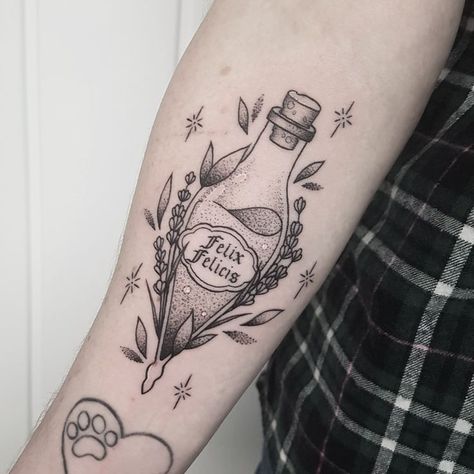 Felix Felicis Tattoo, Felix Felicis, Tattoo Themes, Harry Potter Tattoo, S Tattoo, A Tattoo, Tattoos And Piercings, I Tattoo, Skull Tattoo