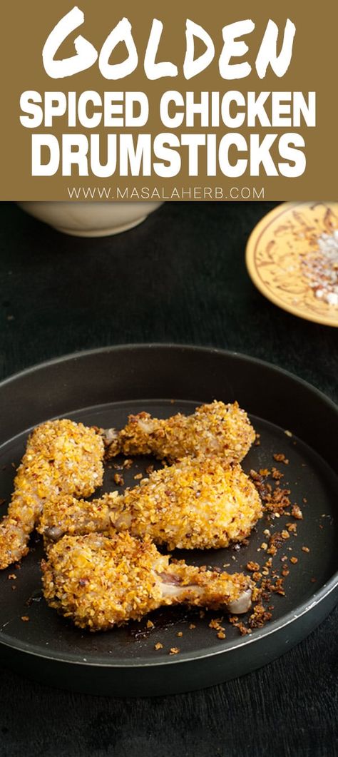 Golden Baked Chicken Drumsticks with Corn Flakes Coconut and Chili Flakes www.MasalaHerb.com #masalaherb #chicken #baked #chilli Quick Easy Chicken Dinner, Quick Easy Chicken, Great Dinner Ideas, Baked Chicken Drumsticks, Golden Chicken, Italian Chicken Recipes, Easy Chicken Parmesan, Easy Chicken Dinner, Chicken Baked