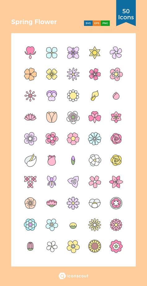 Cute Flower Doodles, Bouquet Foliage, Flower Decor Ideas, Spring Icons, Watercolor Blossom, Spring Elements, Foliage Wallpaper, Cute Flower Drawing, Doodle Art For Beginners