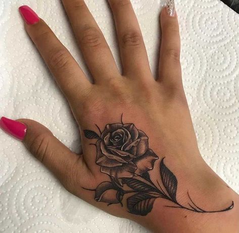 Wrist Hand Tattoo, Pet Tattoo Ideas, Finger Rose Tattoo, Delicate Flower Tattoo, Pet Tattoos, Nouveau Tattoo, Blue Rose Tattoos, Hand Tattoos For Girls, Hand And Finger Tattoos