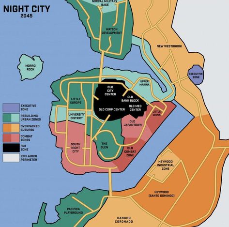 Night City Map Cyberpunk Red, Urban Zone, Cyberpunk 2020, Edge Of Tomorrow, South California, Cyberpunk Rpg, Win For Life, Free State, City Limits