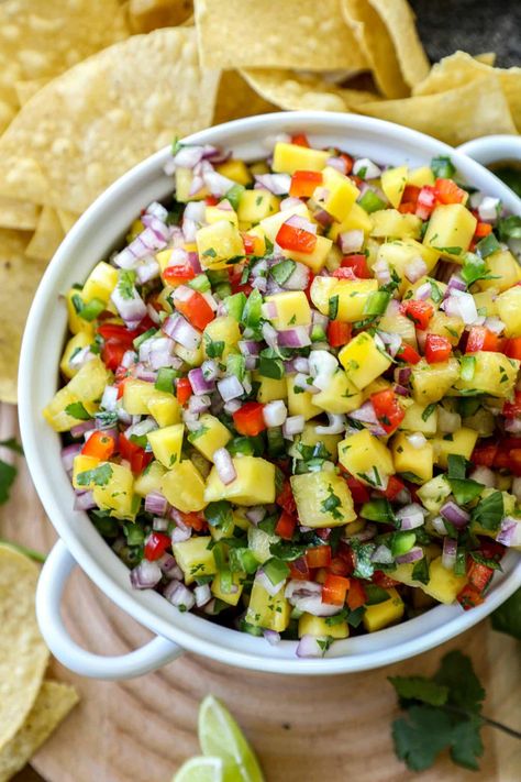 Mango Pineapple Salsa Recipe - Bonappeteach Salsa Recipe Pineapple, Pineapple Mango Salsa Canning Recipe, Mango Pineapple Hot Sauce Recipe, Mango And Pineapple Salsa, Salsa With Pineapple, Savory Spreads, Grilled Ham Steaks, Pineapple Mango Salsa, Mango Pineapple Salsa