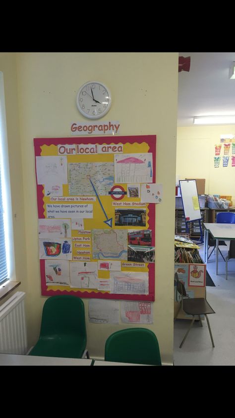 Geography ks1 display our local area. Newham My Local Area Ks1, Human And Physical Geography Ks1, Our Local Area Eyfs, Geography Eyfs, Geography Room, Geography Display, Classroom Values, Esol Worksheets, Eyfs Displays