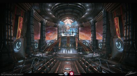 Throne room I created for a recent competition. All textures except for the vfx and space outside made using substance designer 5. Hubble Images, Sci Fi Environment, Throne Room, Andromeda Galaxy, Image Painting, Hubble Space Telescope, The Throne, Matte Painting, Space Station