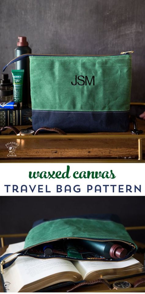 Free sewing pattern for a monogrammed travel bag. Such a great DIY gift for a guy or a Dad. -- Waxed Canvas Travel Bag Pattern Travel Bag Sewing, Diy Lunch Bag, Tote Bag Pattern Free, Diy Travel Bag, Waxed Canvas Bag, Canvas Travel Bag, Beginner Sewing, Beginner Sewing Projects Easy, Bag Sewing