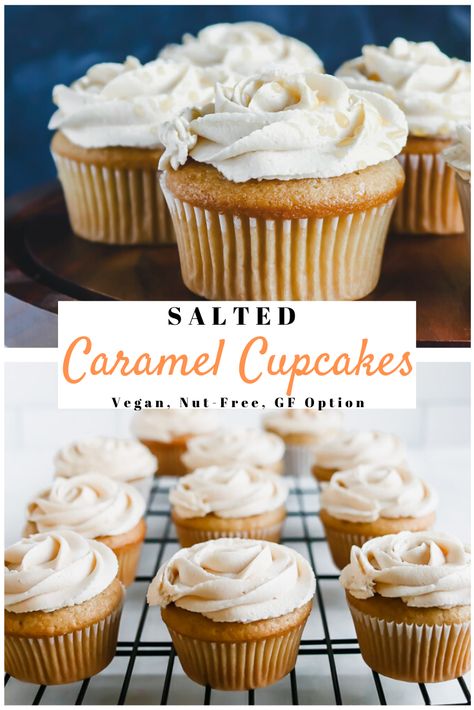 Vegan Caramel Cupcakes, Vegan Gf Cupcakes, Gf Df Cupcakes, Vegan Caramel Cake, Vegan Cupcake Recipe, Vegan Gluten Free Cupcakes, Vegan Cupcake Recipes, Dairy Free Cupcakes, Allergy Friendly Desserts