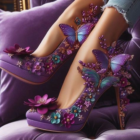 #pumps #sandals #heels Fantasy Heels, Purple Butterfly Wings, Lavender Fairy, Art Costumes, Fantasy Shoes, Whimsical Shoes, Princess Fantasy, Magic Shoes, Bling Heels