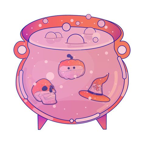 Halloween And Fall Backgrounds, Cute Cauldron Drawing, Bubbling Cauldron Drawing, Kawaii Witch, Fall Drawings, Witch Cauldron, Pumpkin Illustration, Goth Wallpaper, Cute Kawaii Animals