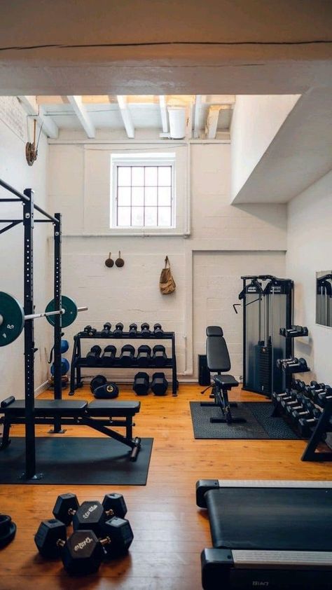 Basement Home Gym On A Budget, Basement Fitness Room Ideas, Basement Gym And Family Room, Small Gym Room, Basement Workout Room, Gym Room Ideas, Basement Transformation, Home Gym Layout, Gym Basement