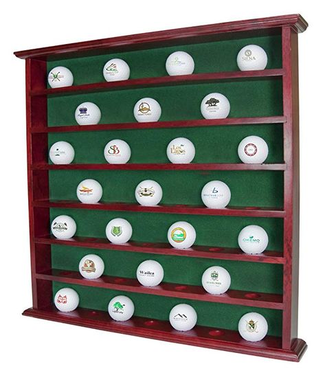 Golf, Gifts and Gallery Mahogany Golf Ball Display Cabinet - 49 Balls Golf Room Ideas, Gift Ideas For Papa, Golf Club Display, Bowling Ideas, Golf Ball Display Case, Golf Ball Display, Golf Crafts, Golf Birthday Gifts, Shot Glass Holder