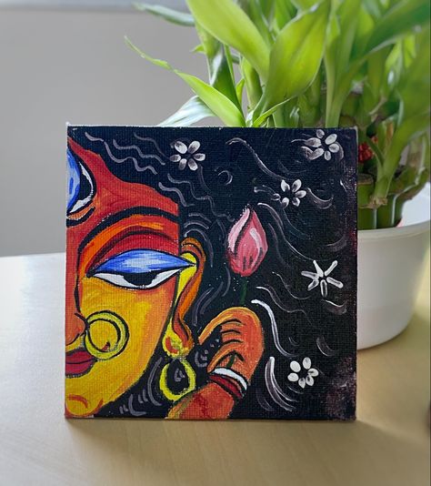 Durga Painting Canvases, Ceramic Plates Art, Desi Art, Abstract Pencil Drawings, Durga Painting, Boho Art Drawings, Indian Art Gallery, Simple Canvas Paintings, Painting Canvases