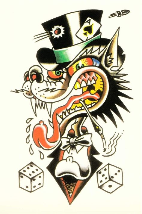 Higgs Tattoo Flash, Daniel Higgs, Dan Higgs, Lone Wolf Tattoo, Antique Tattoo, Ed Hardy Tattoos, Traditional Tattoo Flash Art, Vintage Tattoo Design, Traditional Flash