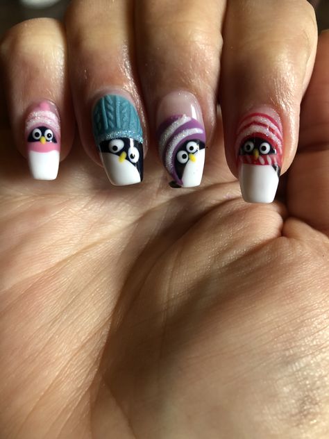 Christmas penguin nails @crazi_tracy Nails Penguin, Penguin Nail Art, Penguin Nails, Nails January, January Nail Designs, Snowman Nails, January Nails, Finger Nail Art, Cute Christmas Nails