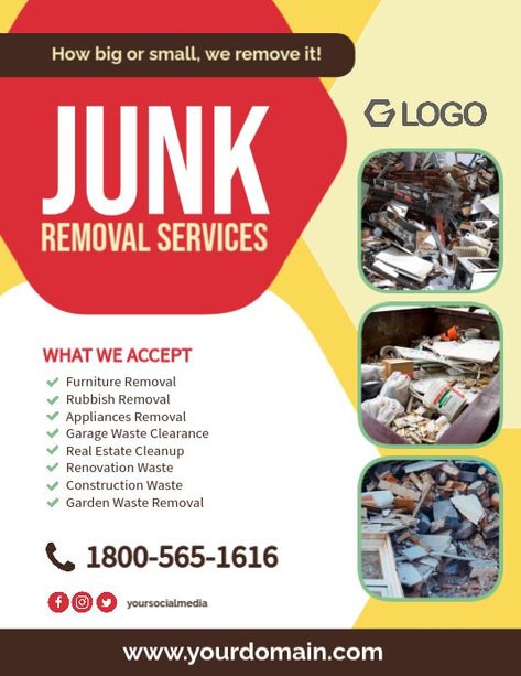 Professional Modern Junk Removal Service Flyer (us Letter) | PosterMyWall Linkedin Background Image, Junk Removal Service, Linkedin Background, Linkedin Banner, Kindle Book Cover, Junk Removal, Etsy Banner, Campaign Posters, Blog Header