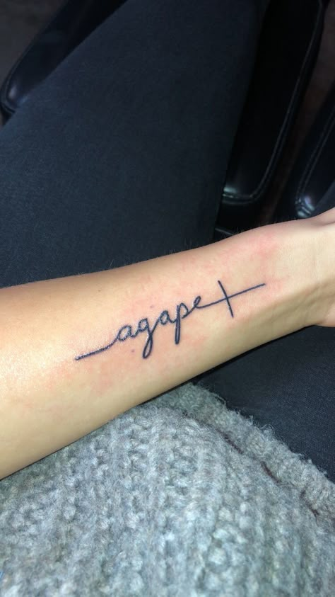 Agape Tattoo With Cross, Boy Mom Tattoo, Agape Tattoo, Greek Phrases, Colossians 2, Cross Tattoos, Religious Tattoos, Dragonfly Tattoo, Elegant Tattoos