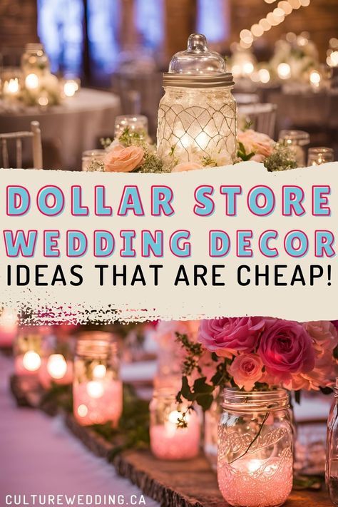 Dollar Store Wedding Decorations, Dollar Store Wedding, Reception On A Budget, Diy Wedding Decor Ideas, Affordable Wedding Decor, Wedding Reception On A Budget, Cheap Centerpieces, Simple Wedding Reception, Cheap Wedding Centerpieces