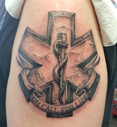 Star of Life EMS Tattoo Ems Star Of Life Tattoo, Emt Tattoo Ideas, Ems Tattoos Paramedics, Star Of Life Tattoo Ems, Army Medic Tattoo, Ems Tattoo Ideas, First Responder Tattoo Ideas, Fire Tatoos, Star Of Life Tattoo