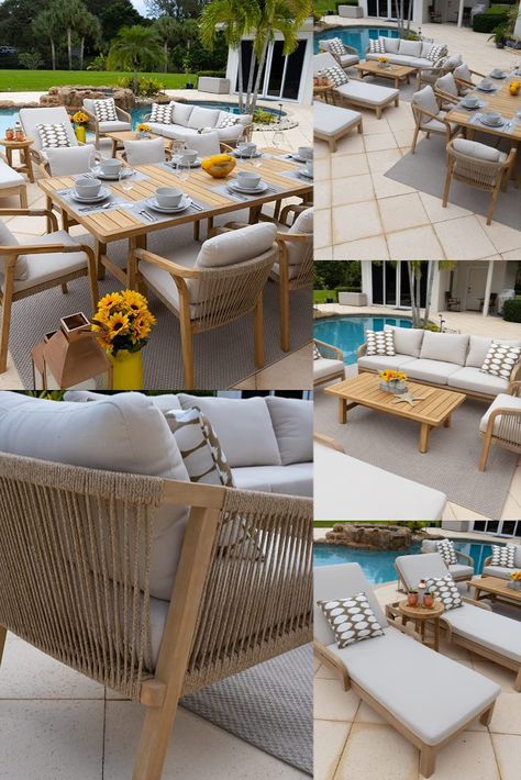 Rimini Acacia Wood Outdoor Patio Furniture Combination Set (16-Piece Set) Patio Sets, Three Seat Sofa, Wood Frames, Patio Set, Rimini, Lounge Set, Lounge Sets, Acacia Wood, Outdoor Patio Furniture