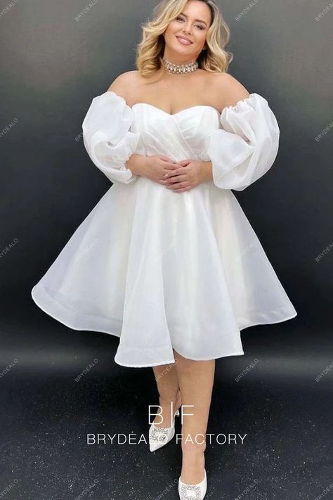 Mini Bridal Dress Plus Size, Wedding Reception Dress For Bride Short Plus Size, Voluminous Wedding Dress, Wedding Reception Dress Plus Size, Short Wedding Dress Curvy Bride, Nontraditional Wedding Dress Plus Size, Plus Size Wedding Reception Dress, Short White Dress Plus Size, Plus Size Courthouse Wedding Dress