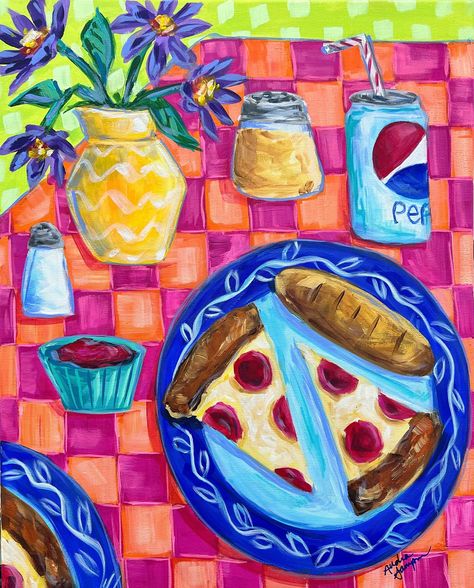 Pepsi or Coke with pizza? I say Pepsi! 🙋🏻‍♀️🍕🥤 “Pizza and Pepsi” 16x20 tablescape on canvas. Original and prints at Audrastyle.com. #dopaminedecor #pizza #pizzaart #foodpainting #stilllife #tablescape #foodflatlay #foodart #eclecticdecor #southernfood #newbernnc #easternnc #acrylicpainting Perfume Label, Pizza Art, Food Painting, 5x7 Print, 11x14 Print, 8x10 Print, Painted Paper, Acrylic Painting Canvas, Printed Paper