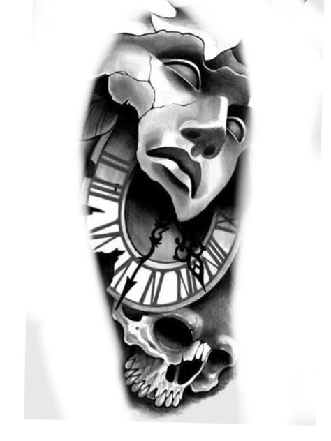 Clocks Tattoo, Black And Gray Tattoo Design, Realism Tattoo Stencil, Hamsa Tattoo Design, Evil Skull Tattoo, Black White Tattoos, Chicano Style Tattoo, Eagle Tattoos, Skull Art Drawing