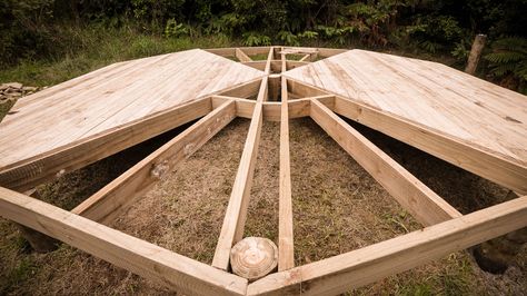 Tent Deck Ideas, Bell Tent Platform Diy, Diy Tent Platform, Diy Bell Tent, Platform For Tent, Bell Tent Platform, Yurt Platform, Dyi Deck, Tent Deck