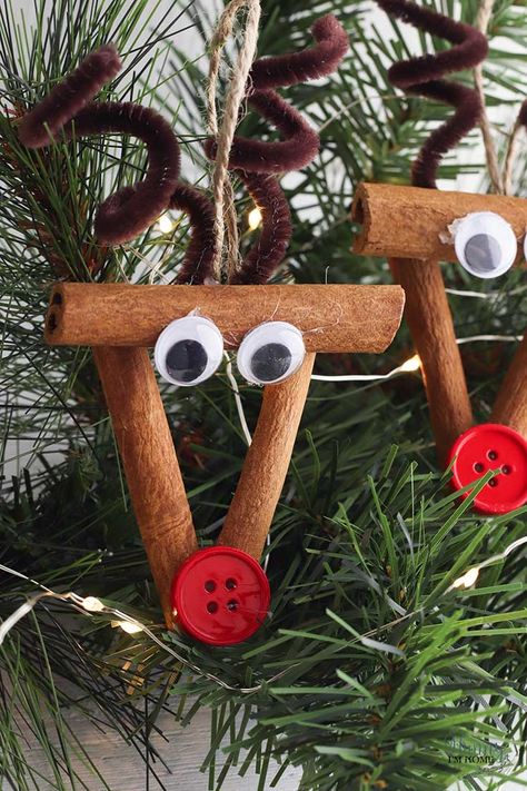 Cute Reindeer Cinnamon Stick Ornaments Christmas Craft for Kids Cinnamon Stick Reindeer, Stick Reindeer, Cinnamon Sticks Ornaments, Cinnamon Sticks Christmas, Dollar Store Christmas Crafts, Reindeer Craft, Rudolph The Red Nosed Reindeer, Preschool Christmas Crafts, Christmas Crafts For Kids To Make